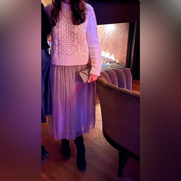 Isabel Marant Etoile Dolmenae Sheer Metallic Knit Maxi Skirt Champagne - Picture 3 of 8